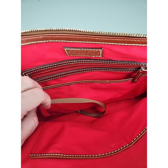 DOONEY & BOURKE ZIP ZIP SNAKE EMBOSSED LEATHER SATCHEL. GRAY/BROWN - Picture 9 of 11